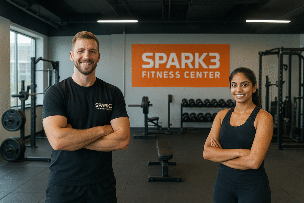 Spark3fitness Center gym floor in Kammanahalli with trainers and modern equipment